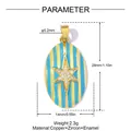 Fiche technique pendentif émail rayé avec étoile, longueur 28mm, cuivre et zircon. - Style Hexagramme à Rayures Vintage (VK490)