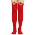 Festive red over-the-knee Christmas socks featuring cute 3D plush reindeer decorations - One Size / Red