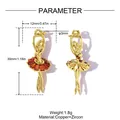 Detailed dimensions and material of gold-plated ballet dancer charm with red zircon stones. - Red Ballet Girl (VK233-2)