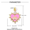 Detailed view of pink heart evil eye pendant with size and material specs - Pink Enamel Heart Evil Eye Style (VK279-1)