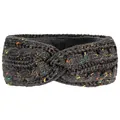 Gros plan d'un bandeau d'hiver tricoté avec des mouchetures colorées et doublure polaire - Gris Foncé avec Taches Arc-en-ciel