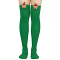 Festive green over-the-knee Christmas socks with cute 3D plush reindeer decor - One Size / Green
