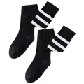 Chaussettes montantes grandes tailles en coton noir avec trois rayures blanches sport - Grande taille / Noir Rayé