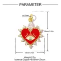 Detail view of red heart evil eye pendant with 18k gold plating and zircon accents - Red Enamel Heart Evil Eye Style (VK279-2)