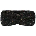 Gros plan d'un bandeau en tricot noir avec des mouchetures de fil colorées et un nœud - Noir avec Taches Arc-en-ciel
