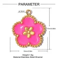 Detailed size chart and parameter view for pink enamel flower pendant with stainless steel specs - Pink Beaded Edge Five-Petal Flower (YK673)