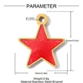 Macro view of red star enamel pendant showing 11mm height and 10mm width dimensions - Five-Pointed Star (YK701)