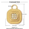 Detailed size diagram of vintage gold stainless steel square pendant with rhinestone inlay - Square Nine-Stone Sun Relief Style (YK567) / 1 Piece