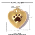 Detailed specifications of gold heart pendant with paw print enamel and size measurements - Enamel Heart Paw Print (YK636)