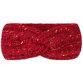 Gros plan sur le bandeau rouge torsadé en maille épaisse avec des fils de couleur - Bordeaux avec Taches Arc-en-ciel