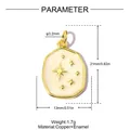 Detailed view of star engraved enamel pendant with size and weight parameters. - Beige Enamel Starry Sky Style (VK280-1)