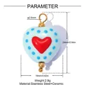Pendentif en céramique en forme de cœur avec pois et boucle inox - Style Cœur Bleu Clair Pois (YK783-2)