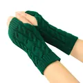 Dark green cable knit fingerless gloves featuring a warm and soft twist weave texture - One Size / Dark Green