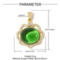 Detailed size and material parameters for green glass stone pendant with gold plating - Green Gemstone Lock Style (VK320-2)