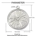 Detail of stainless steel compass pendant with 16mm diameter and central rhinestone - Embossed Compass Disc (YK559)