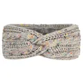 Gros plan sur le bandeau en tricot gris avec taches colorées et doublure polaire chaude - Gris Clair avec Taches Arc-en-ciel