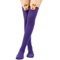Purple over-the-knee Christmas socks featuring cute 3D plush reindeer decorations - One Size / Pure Purple