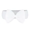 Detailed macro view of white chiffon bow on stretchy elastic waist belt for women and girls - White / 75cm