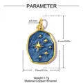 Detailed parameter chart for blue enamel star pendant showing size, weight, and copper material - Blue Enamel Starry Sky Style (VK280-2)