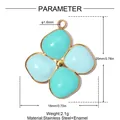 Measurement detail of a stainless steel flower pendant with light blue enamel and gold trim - Blue Green Colorblock Four-Petal Flower (YK675-2)