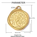 Detailed dimension measurements of gold stainless steel Tree of Life pendant charm with relief - Tree of Life Vintage Seal Style (YK570) / 1 Piece