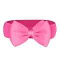 Detail showing the textured pink elastic band and large chiffon bow on the waist belt - Rose Red