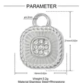 Close-up detail of stainless steel pendant with rhinestone and dimensions 21x16mm - Twisted Border Square Rhinestone Pendant (YK561)