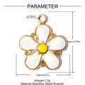 Close-up of enamel daisy pendant showing 12mm size and stainless steel material - White Enamel Daisy (YK676-1)