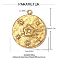 Detailed measurements of gold stainless steel sun star pendant with rhinestones - Sun Star Round Rhinestone Style (YK571) / 1 Piece