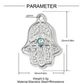 Detailed dimensions of stainless steel Hamsa hand pendant with blue rhinestone - Hamsa Hand Blue Rhinestone Pendant (YK562)
