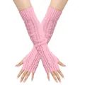 Roze kabelgebreide lange vingerloze handschoenen voor damesarmwarmte en wintermode - Eén maat / Roze
