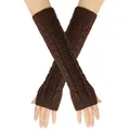 Stylish long brown cable-knit fingerless gloves for women, warm winter acrylic arm warmers - One Size / Coffee