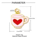 Detailed dimension view of 17x20mm pink enamel coffee cup pendant with red heart design - Pink Heart Coffee Cup Style (VK226)