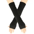 Long black cable-knit fingerless gloves arm warmers in soft acrylic for winter - One Size / Black