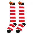 Halloween red and white striped knee-high socks for kids with plush pumpkin doll - Kids (7-12 Years) / Pumpkin Doll Style / Red White & Black Striped