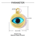 Detailed dimension view of gold-plated evil eye pendant made of copper and enamel - Blue Evil Eye Style (VK227)