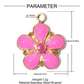 Detail view of pink enamel flower charm with specific 14mm by 12mm dimensions shown - Pink Enamel Five-Petal Flower (YK676-4)