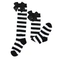 Black and white striped children's knee-high socks with large satin bows - Kids (7-12 Years) / Wide Black White Striped / Black Bow