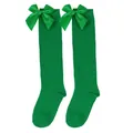 Vibrant green girls' knee-high socks with satin bows for Christmas and princess outfits - Kids (7-12 Years) / Pure Green/Green Bow
