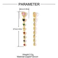 Macro view and technical specifications for copper heart tassel pendant with zircon - Eight Link Rainbow Heart Tassel Style (VK134)