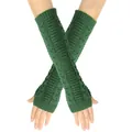 Dark green long cable knit fingerless gloves and arm warmers for cozy winter warmth - One Size / Dark Green