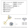 Especificación detallada de los pendientes clásicos de moissanite con dimensiones - Estilo de Cuatro Garras de Moda / 1 ct / Dorado