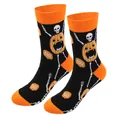 Detail of Halloween men's crew socks with pumpkin skeleton pattern in black and orange - Size 43-49 / Pumpkin Skeleton Style 3