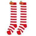 Detail of Halloween children's knee-high socks with red-white stripes and pumpkin doll - Kids (7-12 Years) / Pumpkin Doll Style / Red and White Wide Stripes