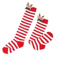 Red and white striped Christmas socks with cute 3D reindeer plush doll for children - Kids (7-12 Years) / Thin Red White Stripes / Bow Reindeer