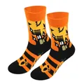Halloween themed men's mid-calf cotton socks with festive pumpkin and skull patterns - Size 43-49 / Castle Style 4