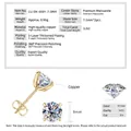 Ficha técnica de pendientes de moissanita de 3.0ct con baño de oro de calidad - Estilo de Cuatro Garras de Moda / 1.5 ct / Dorado