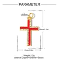 Specifiche dettagliate per il ciondolo a croce in smalto rosso e zircone con dimensioni e peso - Red Enamel Cross (VK244-2)