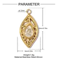 Detailliertes Spezifikationsdiagramm für Goldblatt-Edelstahlanhänger mit Zirkonia - Goldenes Blatt Wassertropfen Zirkonia Stil (YK613)
