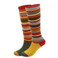 Vintage colorful striped knee-high cotton socks for women, stylish retro harajuku style - One Size / Green and Yellow Mismatched